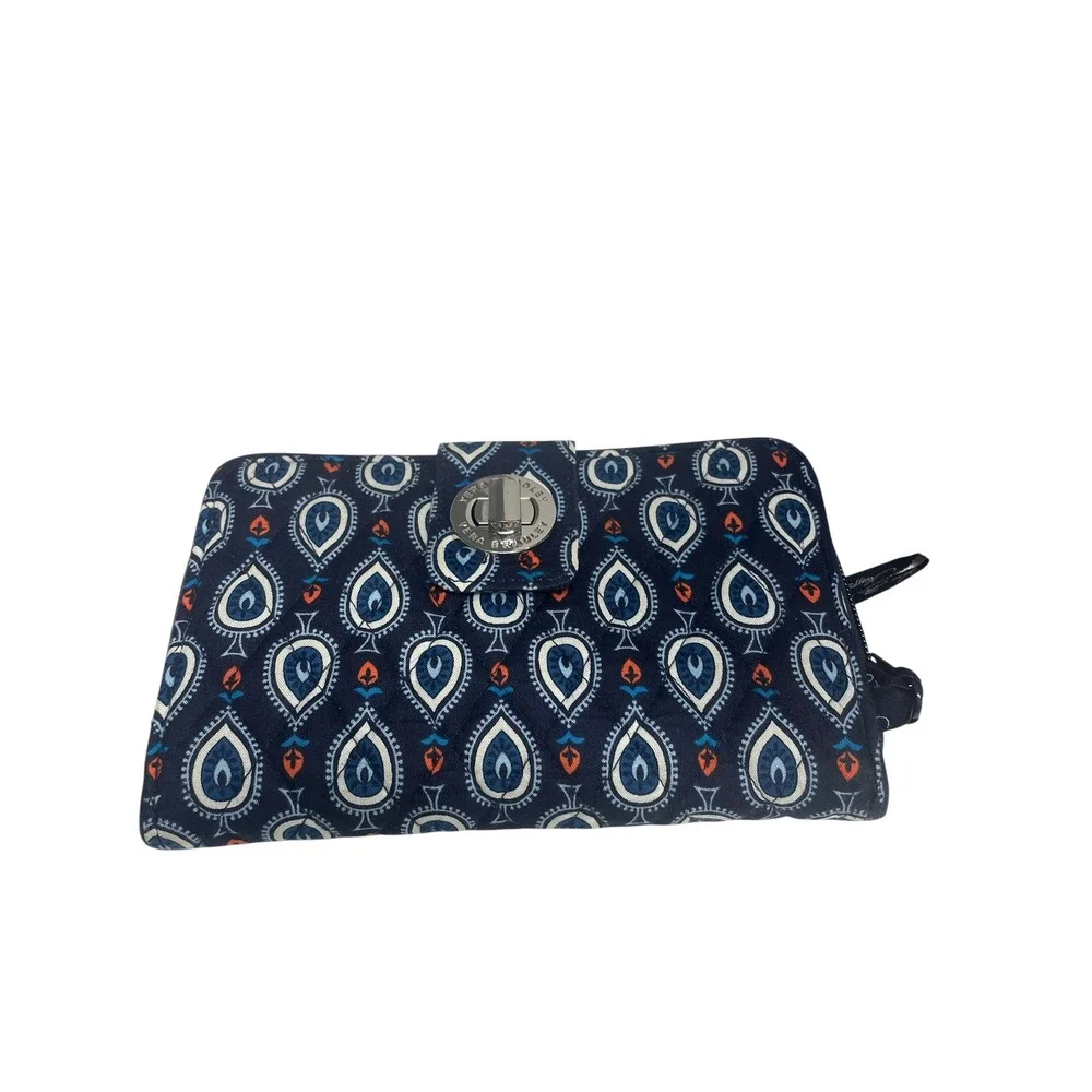 Vera Bradley Tote Bag and Wallet Set Womens Medium Navy Blue Quilted Teardrop‎